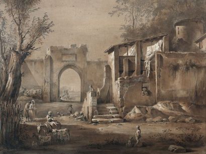Jean-Jacques de BOISSIEU (1736-1810) Vieille porte d'Ambronay
Plume et encre noire...