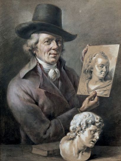 Jean-Jacques de BOISSIEU (1736-1810) Autoportrait de l'artiste tenant le portrait...