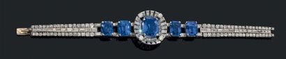 CARTIER Important bracelet, saphirs rectangulaires,diamants de taille brillant et...