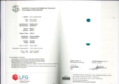 null Emeraude ovale
Poids: 2.98 carats
Accompagnée d'un certificat LFG N° 353371...