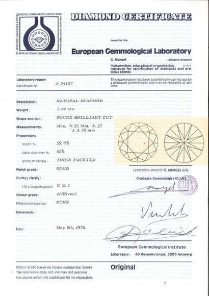 null Diamant sous scellé
Accompagné de son certificat EGL (1976) attestant:
Poids:...