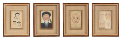 CHINE Quatre études aquarellées sur papier, représentants des portraits de fonctionnaires...