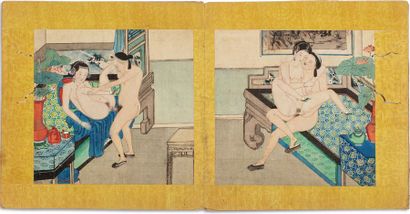 CHINE Ensemble de peintures sur soie, comprenant quatre pages de calligraphies et...