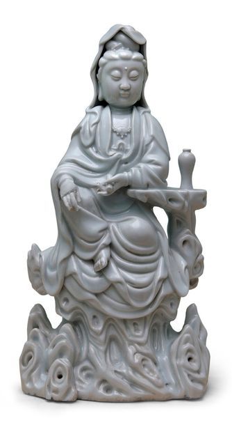 CHINE中国 二十世纪初 德化水月观音像 Sujet en porcelaine blanc de Chine, représentant Guanyin de...