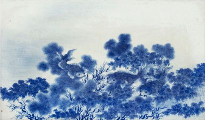 CHINE民国 青花瓷板两幅 Paire de panneaux en porcelaine blanche à décor en bleu sous couverte...