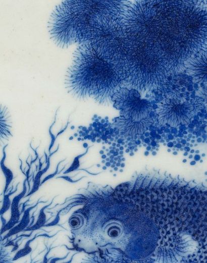 CHINE民国 青花瓷板两幅 Paire de panneaux en porcelaine blanche à décor en bleu sous couverte...