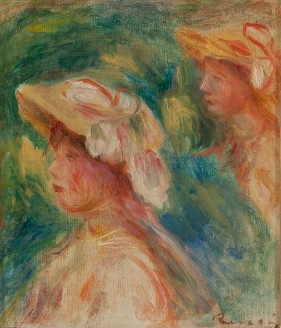 Pierre-Auguste RENOIR (1841-1919) Deux profils de jeunes filles Huile sur toile,...