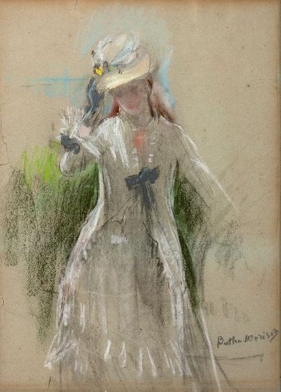Berthe MORISOT (1841-1895) Femme en gris debout

Pastel et fusain sur papier bleu,...