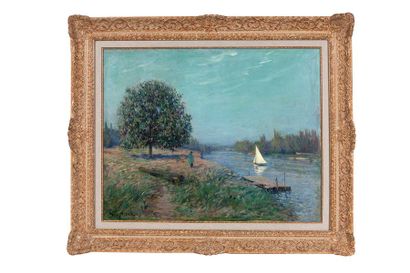 Gustave LOISEAU (1865-1935) Bord de rivière Huile sur toile, signée en bas à gauche...