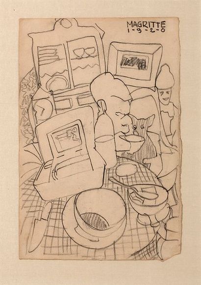 René MAGRITTE (1898-1967) Intérieur, 1920
Dessin au fusain sur papier, signé et daté...