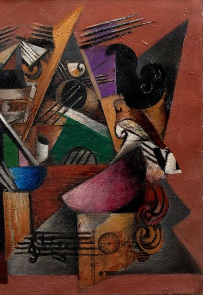 Serge FERAT (1881-1958) Nature morte, Lacerba, 1913

Huile sur toile et collage,...