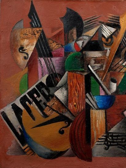 Serge FERAT (1881-1958) Nature morte, Lacerba, 1913

Huile sur toile et collage,...