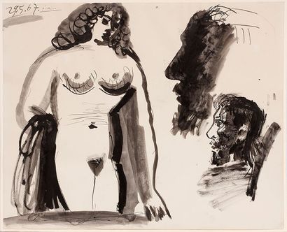 Pablo Picasso (1881-1973) Nu debout et profils, 29 mai 1967

Encre sur papier, signé...