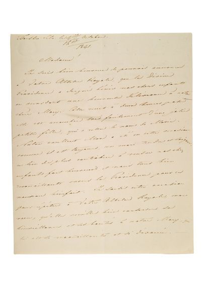 NICOLAS IER (1796-1855) L.A.S. «Nicolas», Tsarsko-Sélo 4/16 octobre 1841, à AUGUSTE-AMÉLIE...