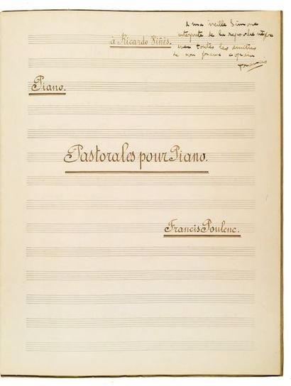 POULENC (Francis). 1899-1963. MANUSCRIT MUSICAL avec ENVOI autographe signé, et 5...