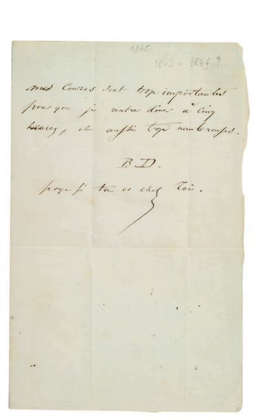 BAUDELAIRE (Charles). 1821-1867. Ecrivain poète. B.A.S. «B.D.» [pour Baudelaire-Dufaÿs]...