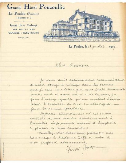 BRETON (André). 1896-1966. Ecrivain surréaliste. L.A.S. (à René Gaffé). Le Pouldu,...