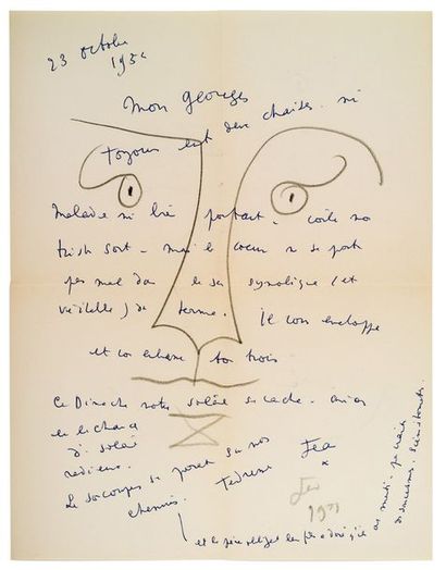 COCTEAU (Jean). 1889-1963. Ecrivain, poète, artiste. L.A.S. avec dessin à Georges...
