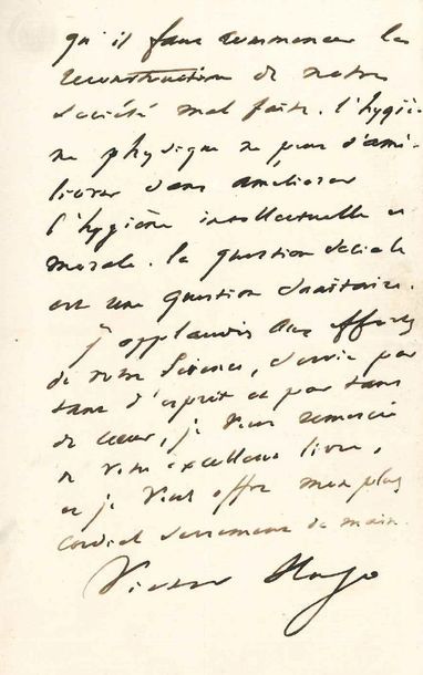 HUGO (Victor). 1802-1885. Ecrivain poète. L.A.S. Hauteville House (Guernesey), 6...