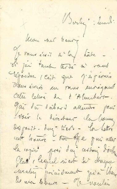 LAFORGUE (Jules). 1860-1887. Ecrivain poète. L.A.S. à son ami Charles Henry. Berlin...