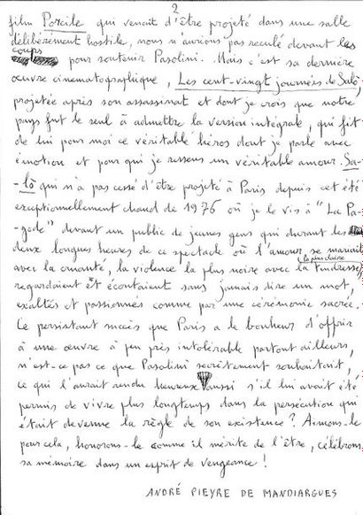 MANDIARGUES (André Pierre de). 1909-1991. Ecrivain poète. Manuscrit aut. signé. «Aimons...