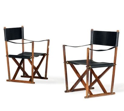 MOGENS KOCH (1898-1992) Paire de fauteuils pliants dits MK16
Cuir, laiton, 97 x 57...
