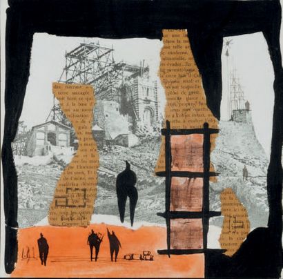 LIONEL BORLA (1974) Bâtir sur la colline, au theatre, Pres du Bassin
Encre et collage
30...