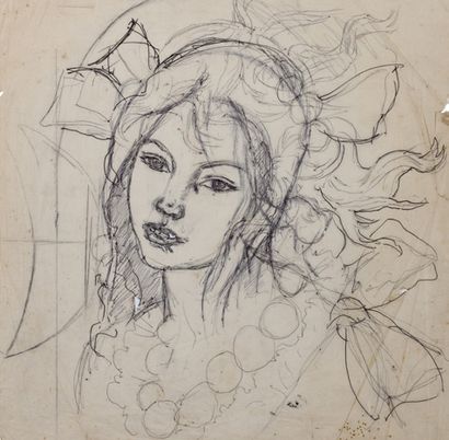 Alix AYMÉ (1894-1989) Visage de femme au noeud

Stylo et crayon sur papier
36 x 35...