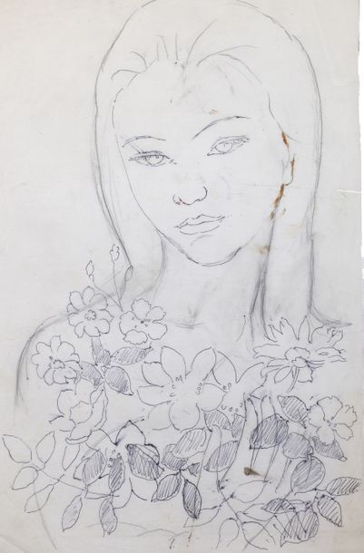 Alix AYMÉ (1894-1989) Portrait de jeune fille tenant des fleurs

Crayon et stylo...