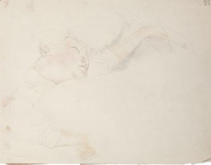 Alix AYMÉ (1894-1989) Jeune garçon assoupi

Crayon et crayon de couleur sur papier
25...