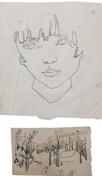 Alix AYMÉ (1894-1989) Etude de visage et Etude de village

Deux dessins à l'encre...