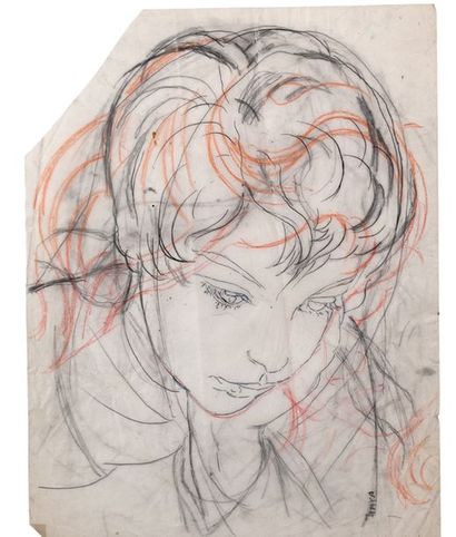 Alix AYMÉ (1894-1989) Portrait de jeune garçon accoudé

Encres et crayon sur papier,...