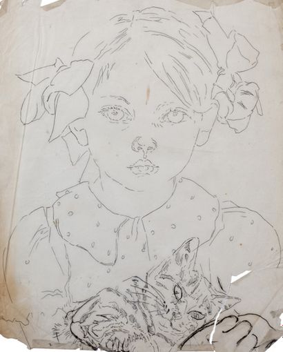 Alix AYMÉ (1894-1989) Petite fille au chat

Encre sur papier calque
33 x 27 cm -...