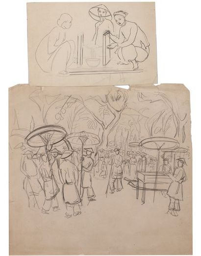 Alix AYMÉ (1894-1989) Scènes de marché

Deux dessins au crayon et un à l'encre sur...