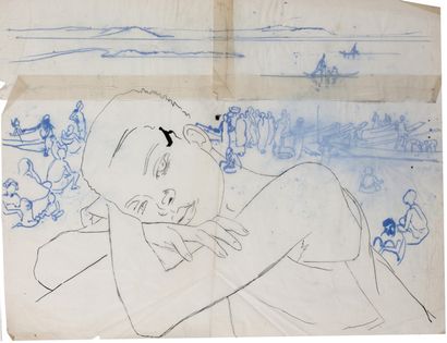 Alix AYMÉ (1894-1989) Le Songe, au verso, Scène animée au port

Encre sur papier...
