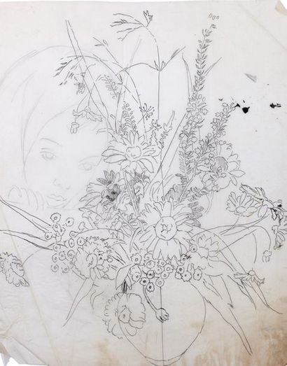 Alix AYMÉ (1894-1989) Bouquet de fleurs, au verso portrait de femme

Encre et crayon...