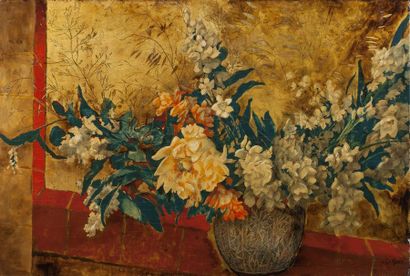 Alix AYMÉ (1894-1989) Bouquet de fleurs

Panneau de laque, signé en bas à droite
40...