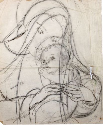 Alix AYMÉ (1894-1989) Maternité, dessin 1955

Encre et crayon sur papier calque,...