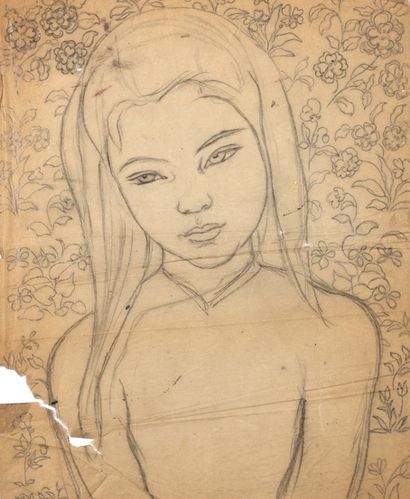 Alix AYMÉ (1894-1989) Portrait de jeune fille, fond fleuri

Crayon sur papier calque
45...