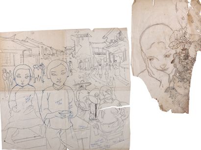 Alix AYMÉ (1894-1989) Jeunes enfants et Femme pensive

Deux dessins à l'encre sur...
