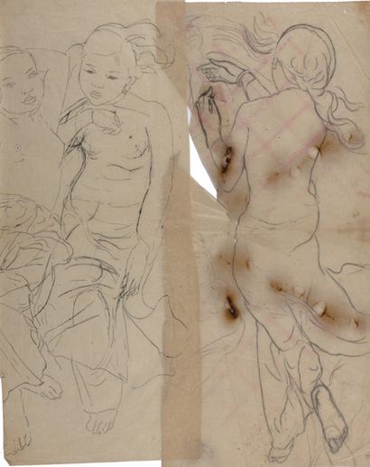 Alix AYMÉ (1894-1989) Etudes de nus allongés

Deux dessins à l'encre sur papier
28...