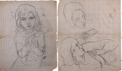 Alix AYMÉ (1894-1989) Fillette à la perruche et Jeunes femmes

Deux dessins au crayon...