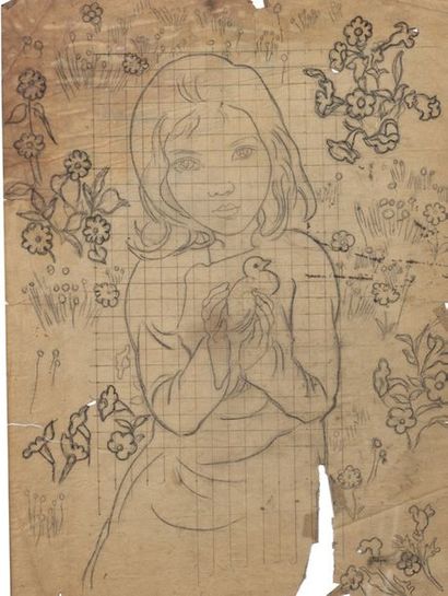 Alix AYMÉ (1894-1989) Fillette à l'oiseau

Encre et crayon sur papier
37 x 27.5 cm...