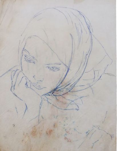 Alix AYMÉ (1894-1989) Jeune fille au foulard

Encre sur papier
32 X 25 cm - 12 5/8...