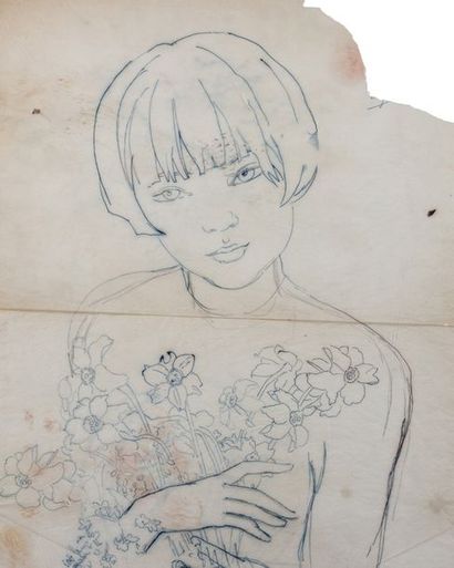 Alix AYMÉ (1894-1989) Jeune fille à la gerbe de fleur

Encre et crayon sur papier
47...