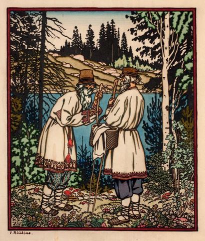 Ivan Yakovlevitch BILIBINE (1876-1942) Les deux vieillards, illustration pour Baba...
