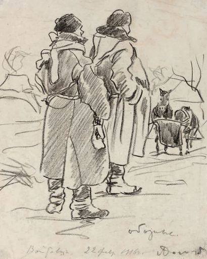 LÉONIDE ROMANOVITCH SOLOGOUB (1884-1956) Deux soldats, le convoi
Mine de plomb sur...