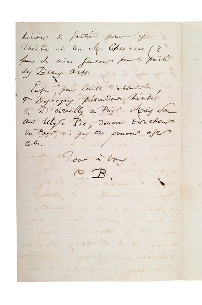 BAUDELAIRE Charles (1821-1867) Lettre autographe signée à Auguste POULET-MALASSIS...