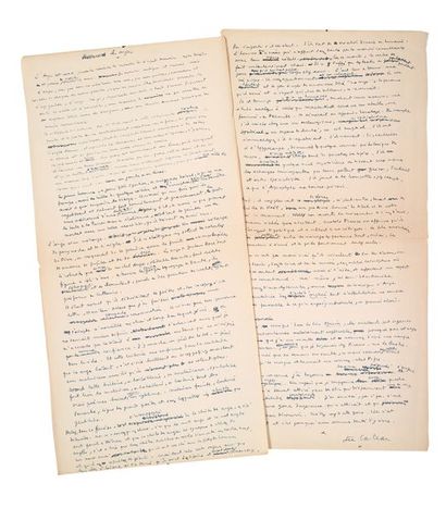 COCTEAU Jean (1889-1963) Les anges, manuscrit signé
S.l.n.d., 2 grandes pages in-plano...