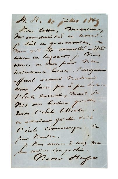 HUGO Victor (1802-1885) Lettre autographe signée Hauteville House [Guernesey], 10...